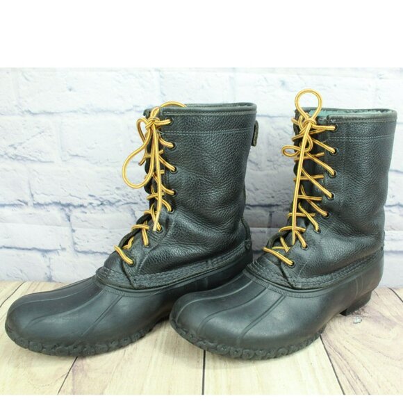 LL Bean Black Leather Shearling Lined Insulated Mid Calf Duck Boots Size 10 M - Picture 2 of 11